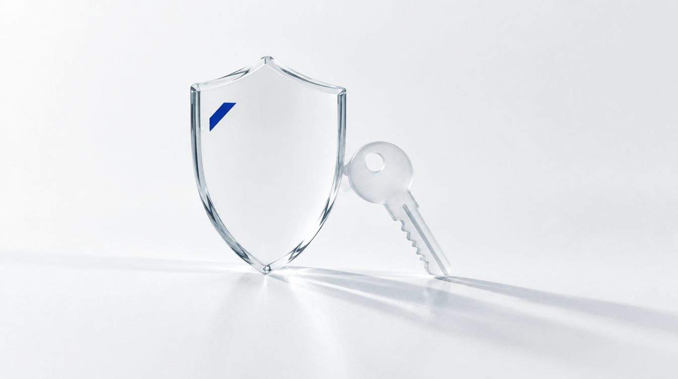 A glass shield with a green check beside a key