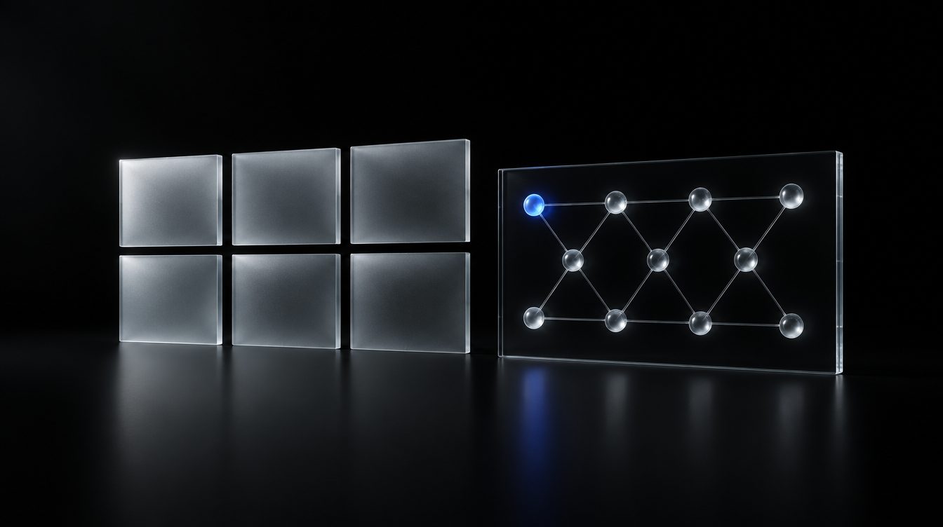 Six separate glass panes and one joined glass panel showing twelve connected points of light.