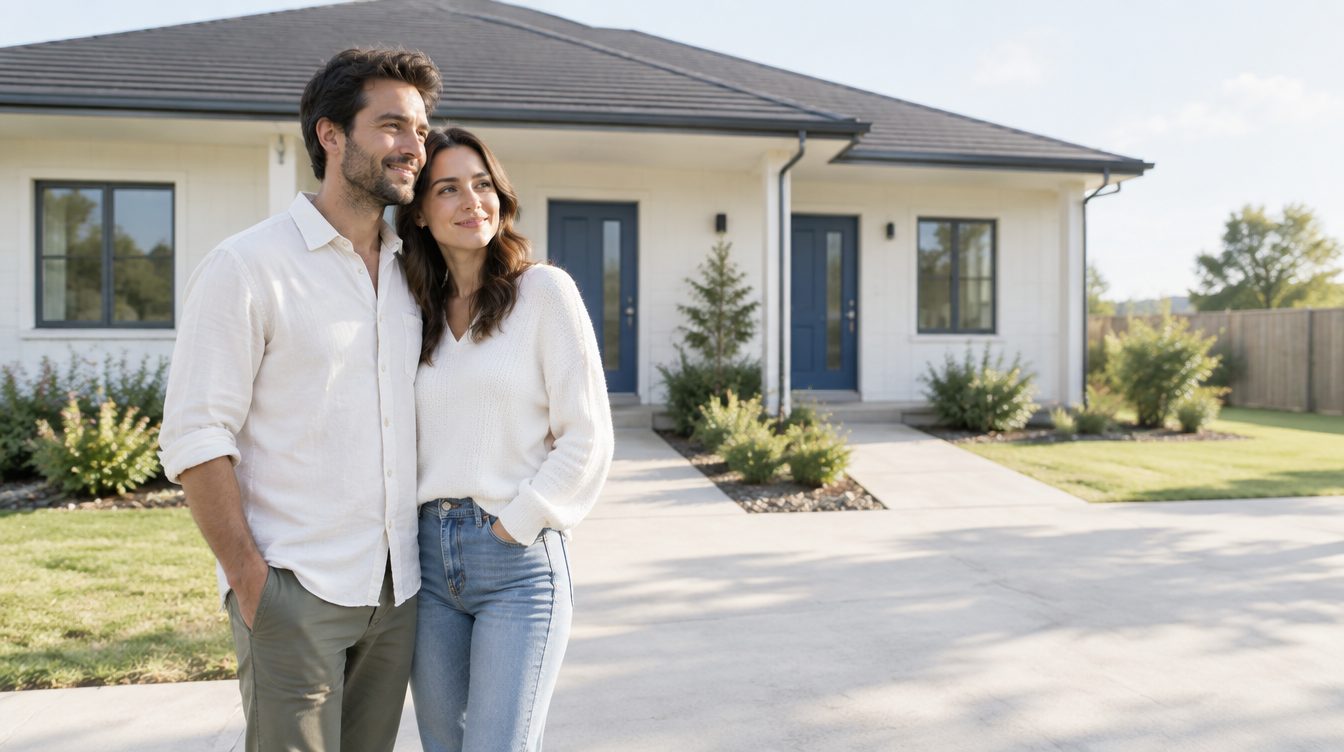A couple in front of the duplex they own.